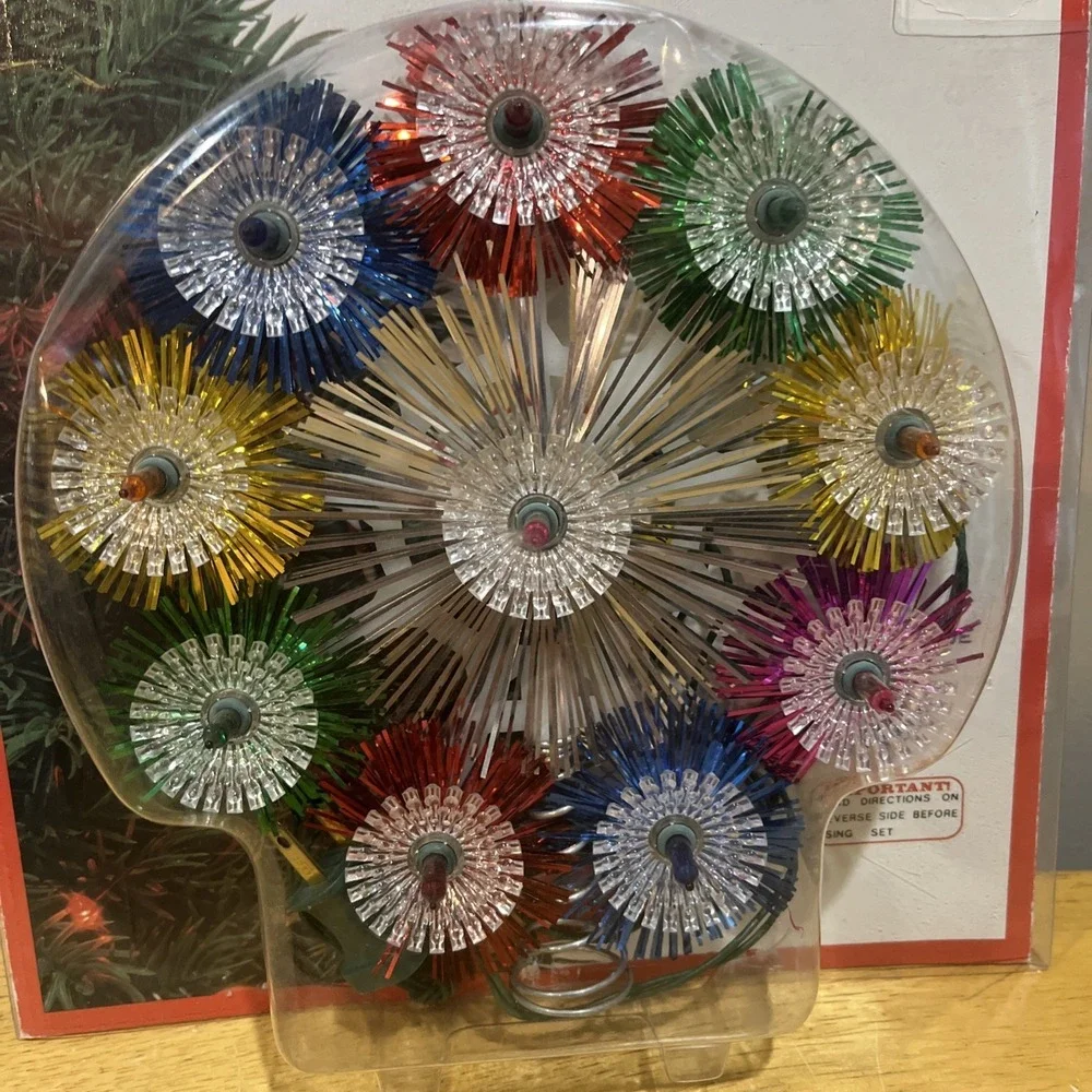 Vtg 10 Light Pom Pom Tree Top Christmas Star Lighted In Original Package - Works
